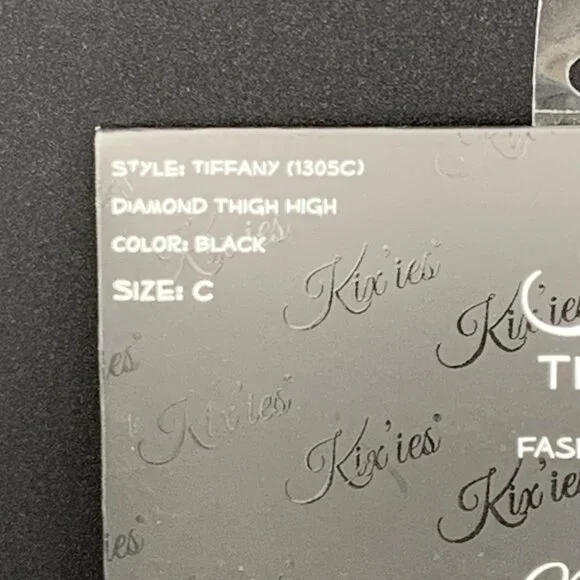 Kixies Thigh Highs Black Diamond Pattern Size C No-Slip Grip Tiffany 1305C - Picture 2 of 6
